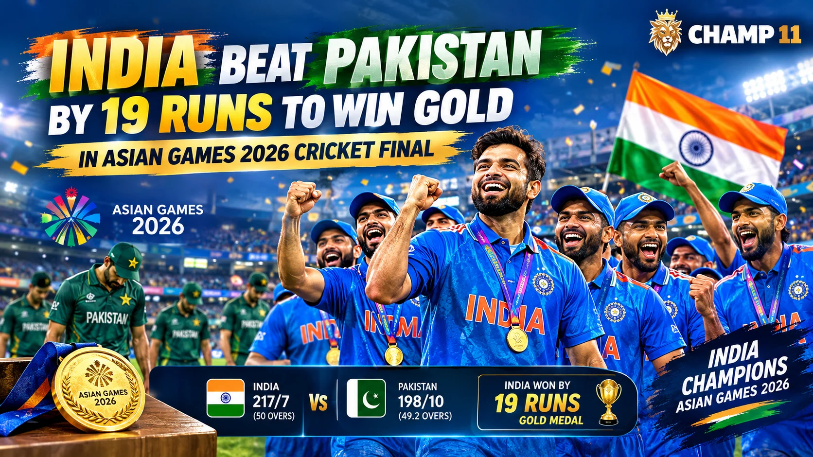 India Beat Pakistan by 19 Runs to Win Gold in Asian Games 2026 Cricket Final