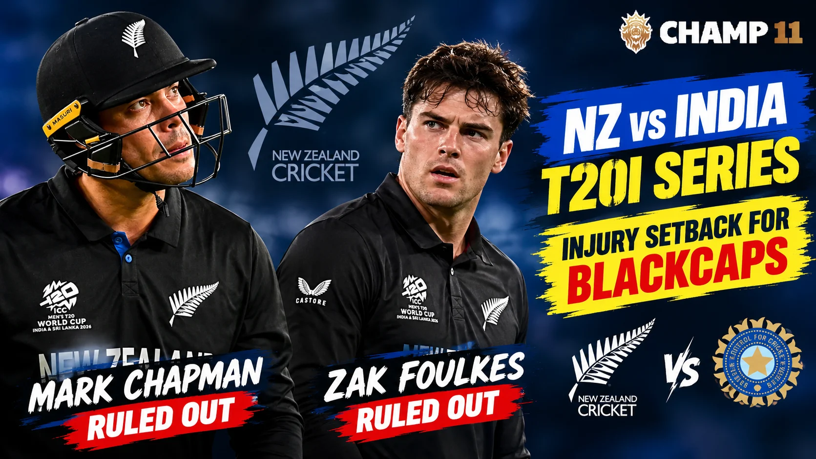 NZ vs India T20I Series: Mark Chapman and Zak Foulkes Ruled Out With Injuries