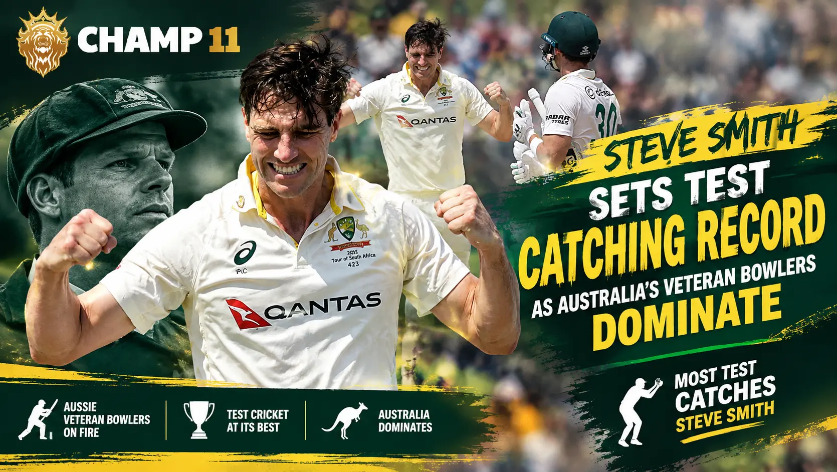 Australia vs South Africa: Steve Smith Sets Test Catching Record as Australia’s Veteran Bowlers Dominate